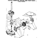 Kenmore 11081061100 clutch, gearcase, motor and pump parts diagram