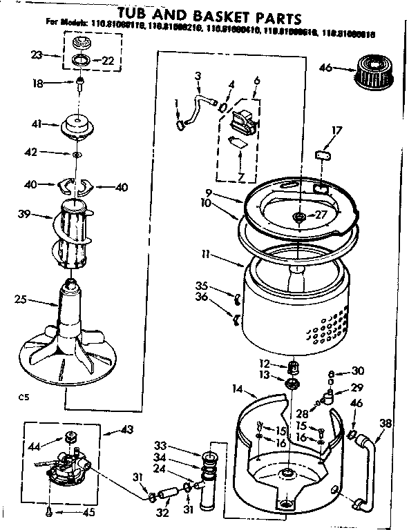 Tub and basket parts