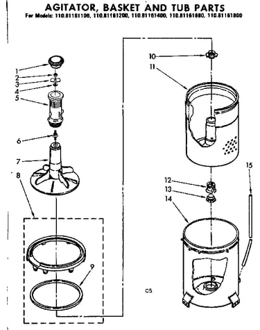 Agitator basket and tub parts