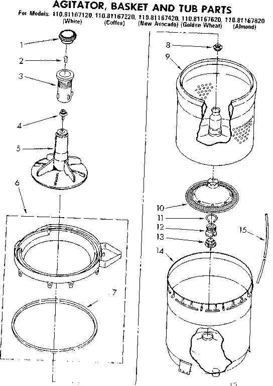 Agitator, basket and tub parts