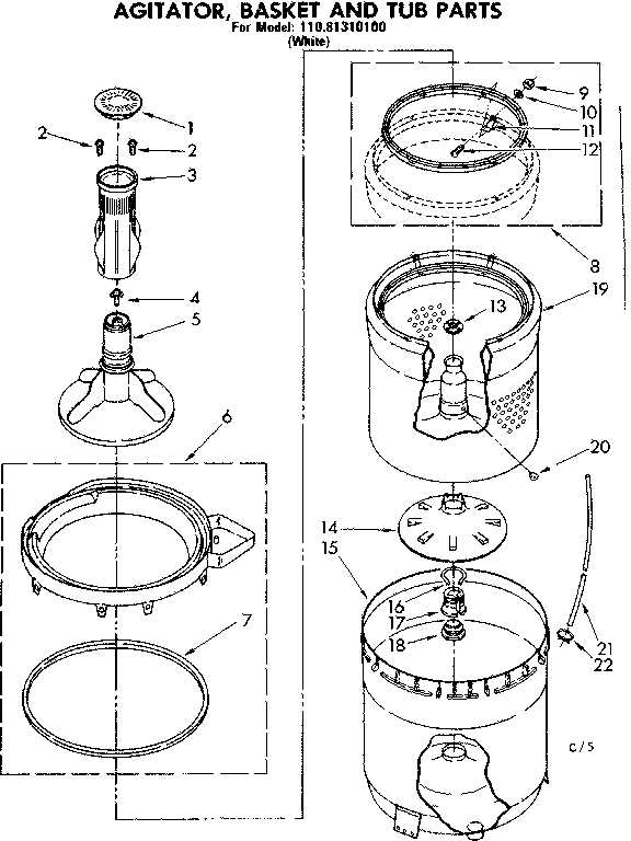 Agitator basket and tub parts