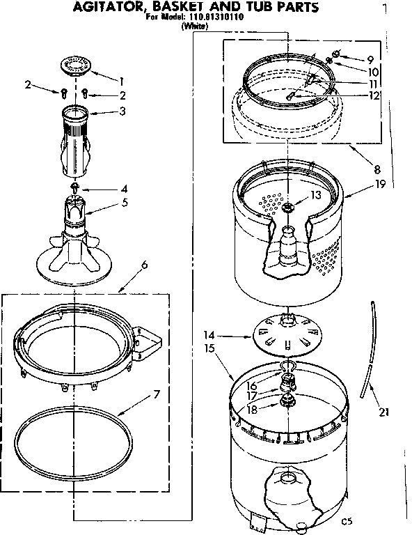 Agitator basket and tub parts