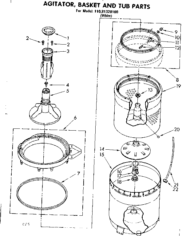 Agitator basket and tub parts