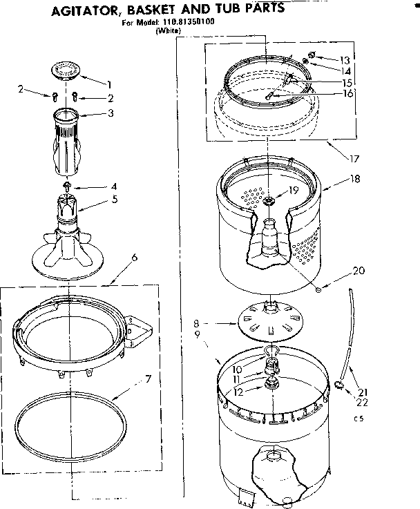 Agitator, basket and tub parts
