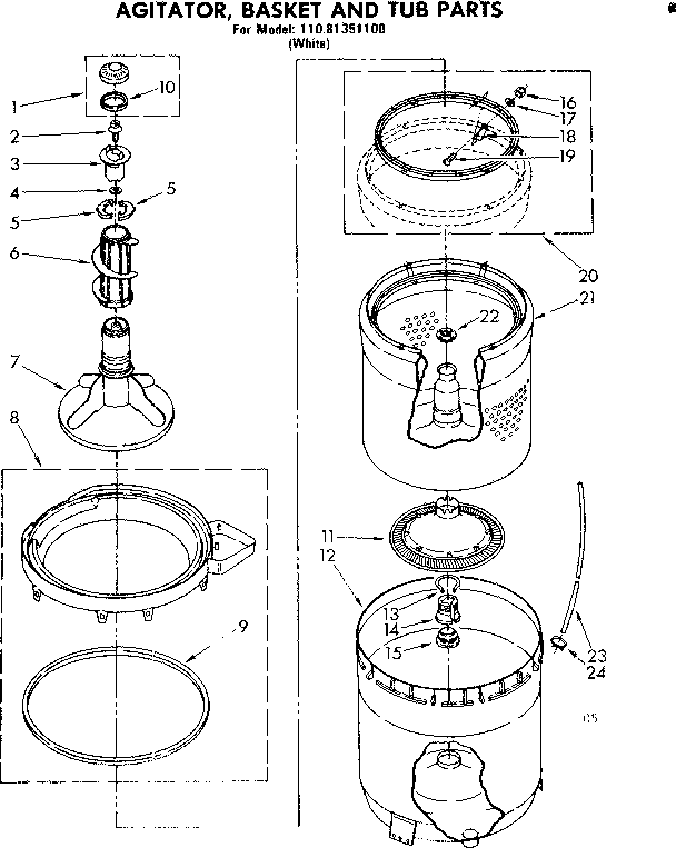 Agitator, basket and tub parts