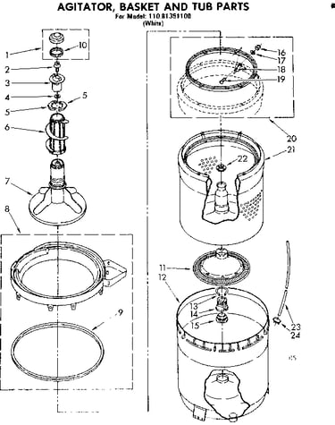 Agitator, basket and tub parts