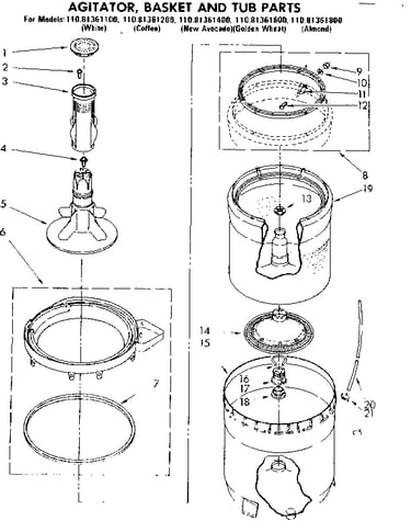 Agitator basket and tub parts