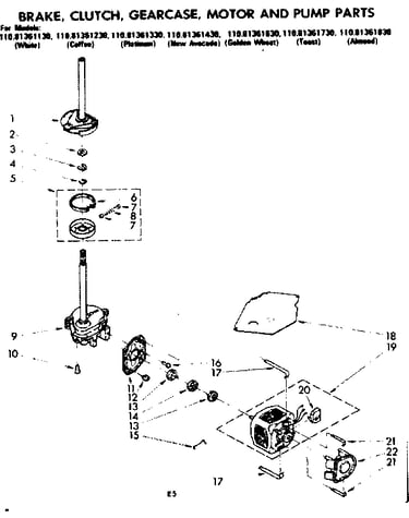 Brake clutch gearcase motor & pump parts