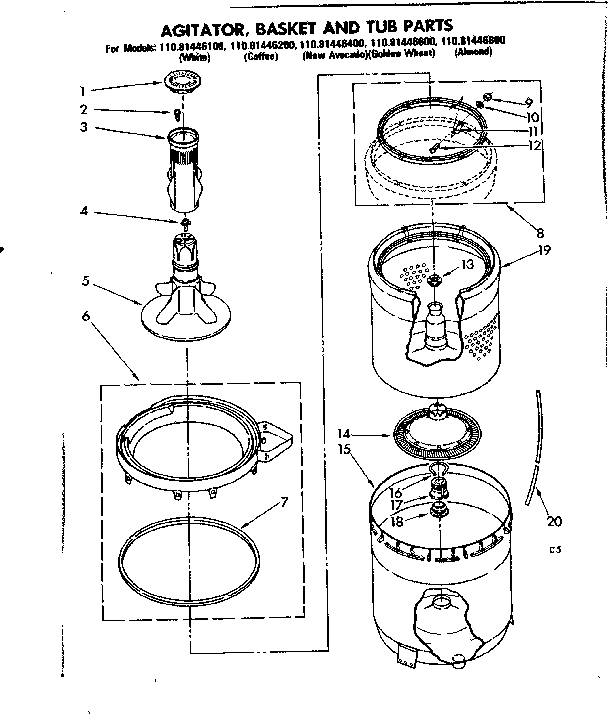 Agitator basket and tub parts