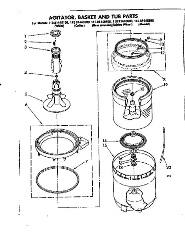 Agitator basket and tub parts