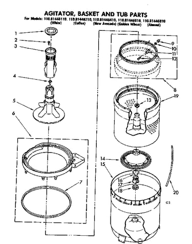 Agitator basket and tub parts