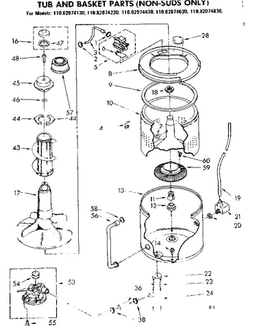 Tub and basket parts non-suds only