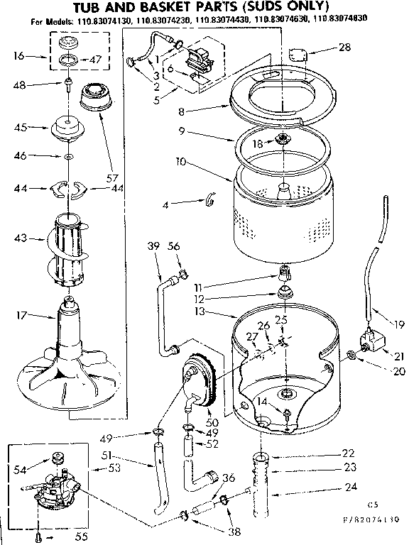 Tub and basket parts suds only