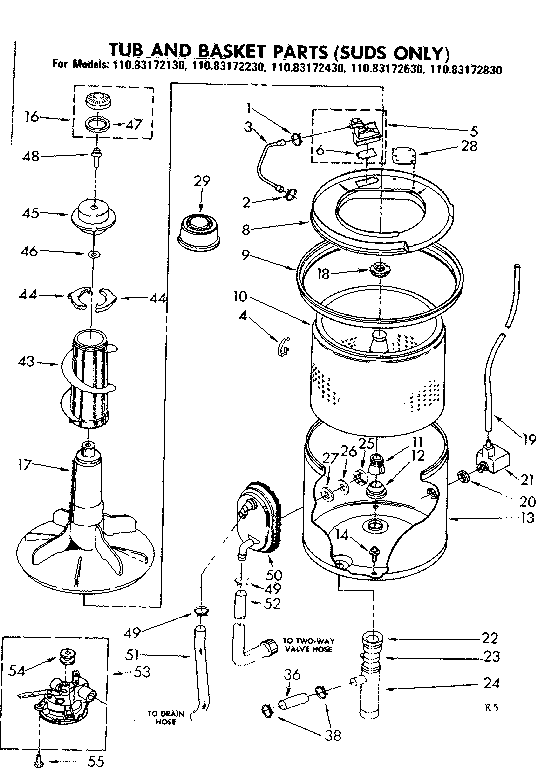 Tub and basket parts suds only