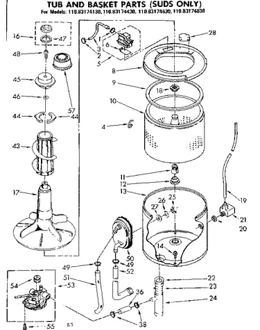 Tub and basket parts suds only