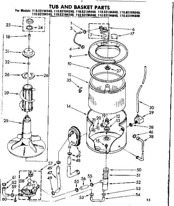 Tub and basket parts