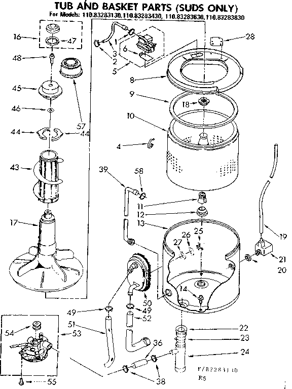 Tub and basket parts suds only