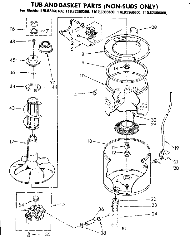 Tub and basket parts non-suds only