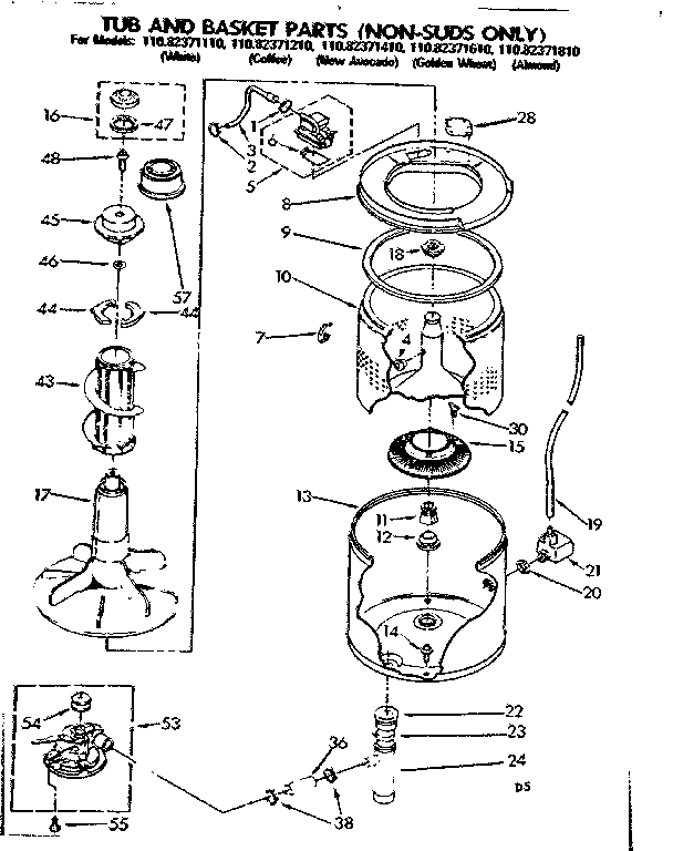 Tub and basket parts non-suds only