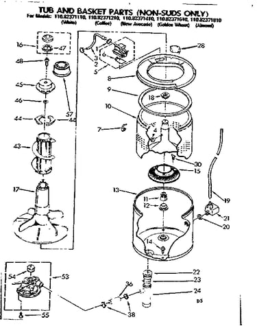 Tub and basket parts non-suds only