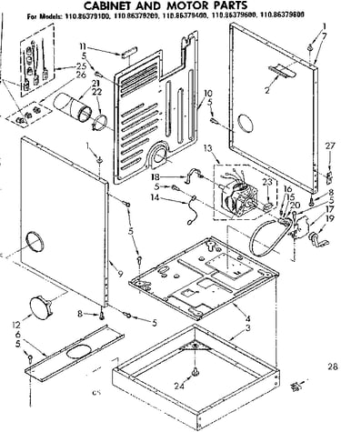 Cabinet and motor parts