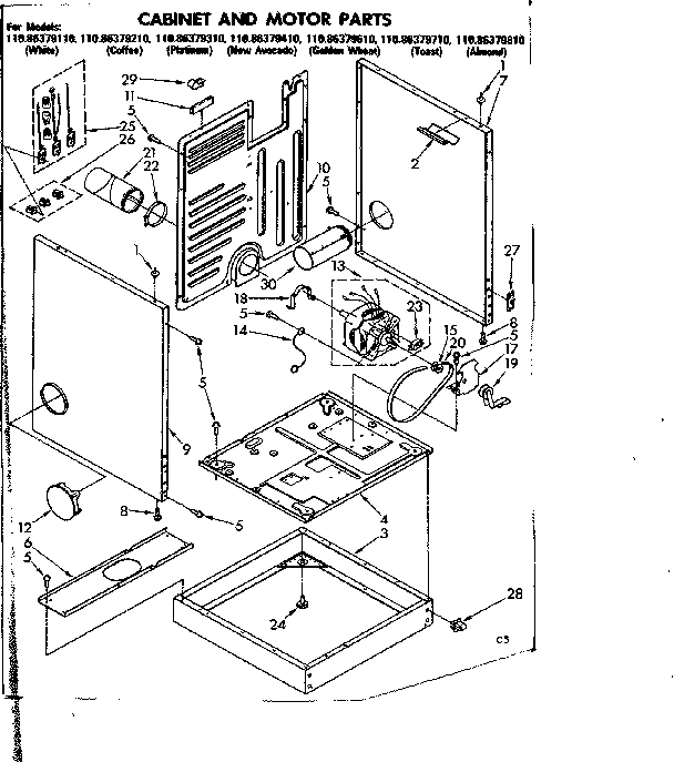 Cabinet and motor parts