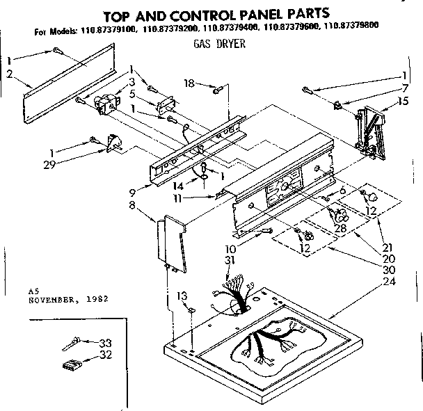 Top and control panel parts