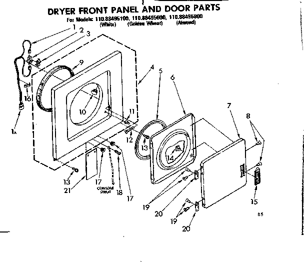 Dryer front panel & door parts