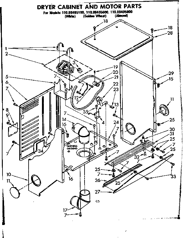 Dryer cabinet and motor parts