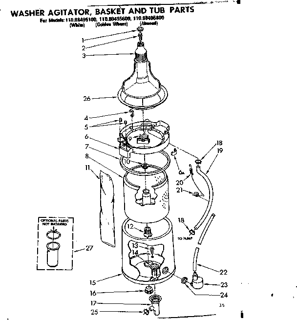 Washer agitator basket & tub parts