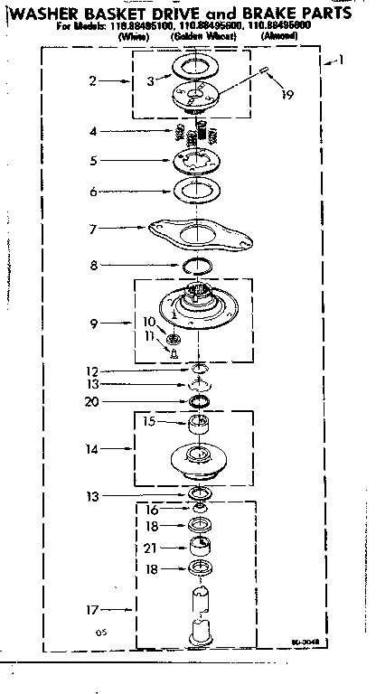 Washer basket drive & brake parts