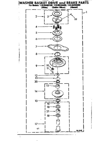 Washer basket drive & brake parts