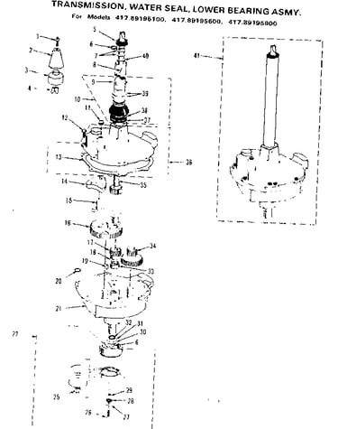 Transmission, water seal, lower bearing asm.