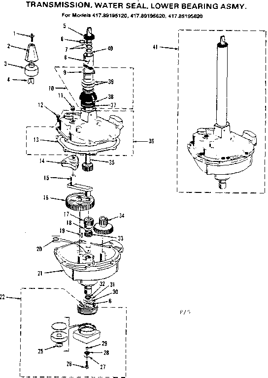 Transmission, water seal, lower bearing asmy.