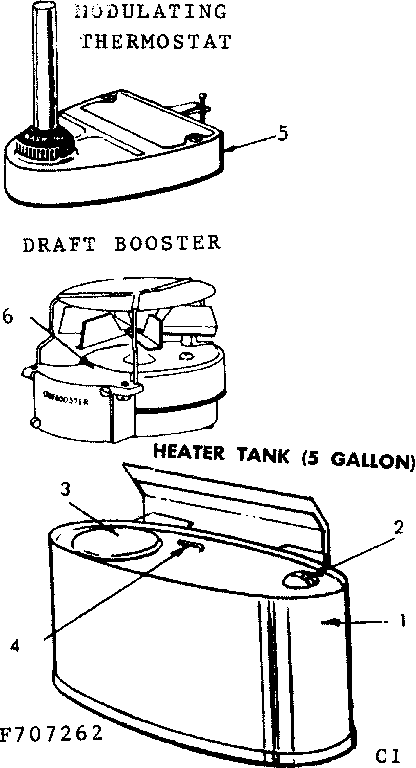 THERMOSTAT, DRAFT BOOSTER AND HEATER TANK