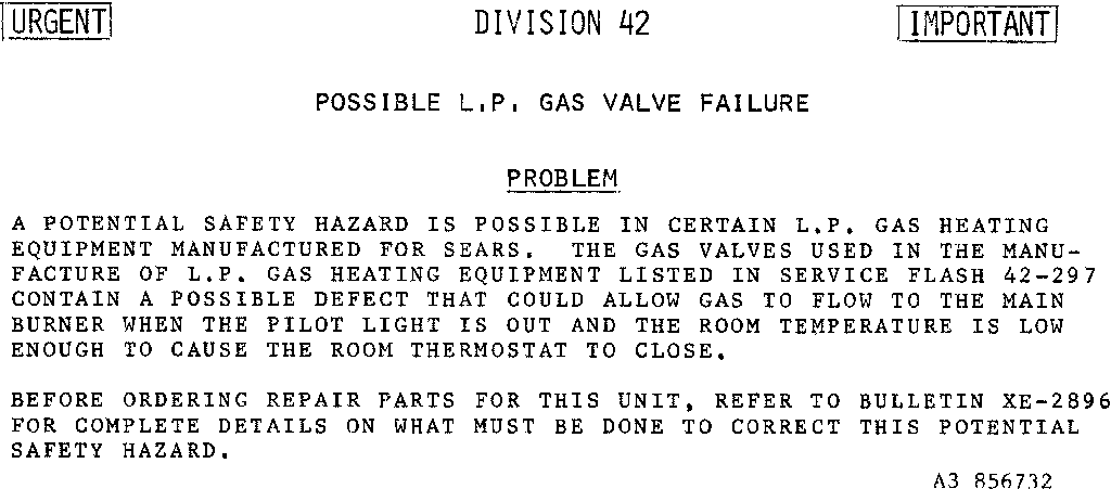 GAS VALVE FAILURE