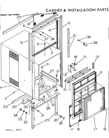 Cabinet and installation parts