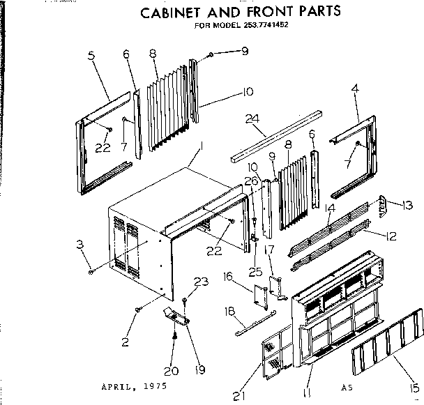 Cabinet and front parts