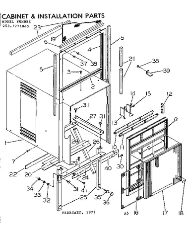 Cabinet and installation parts