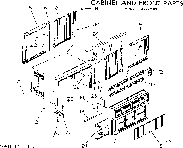 Cabinet and front parts