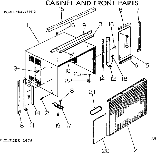 Cabinet and front parts