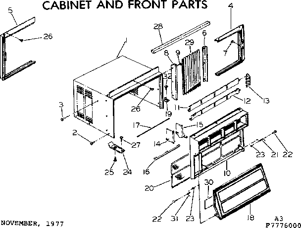 Cabinet and front parts