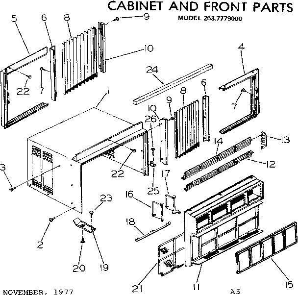 Cabinet and front parts