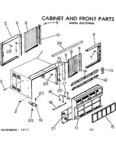 Cabinet and front parts