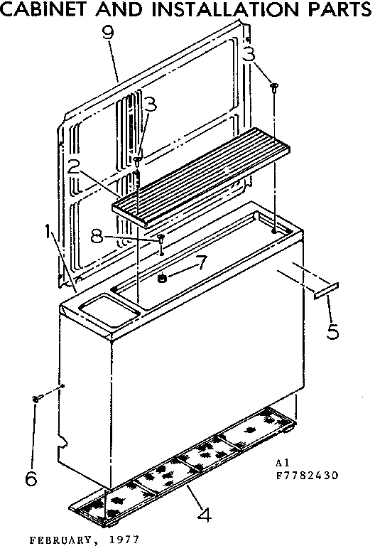 Cabinet and installation parts