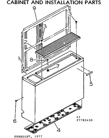Cabinet and installation parts
