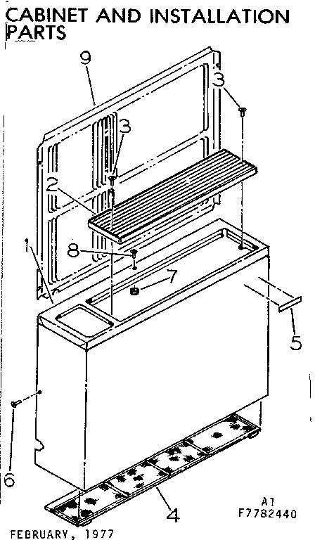 Cabinet and installation parts