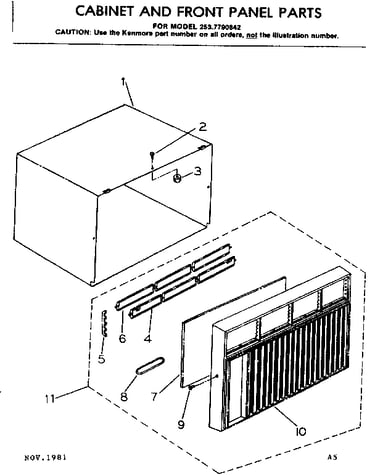 Cabinet and front panel parts