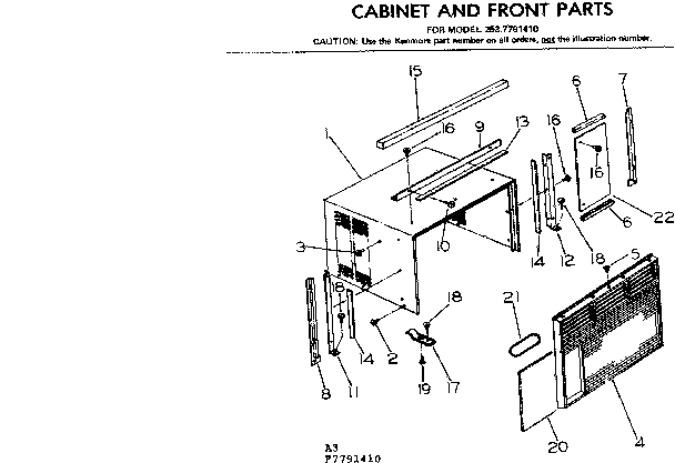 Cabinet and front parts