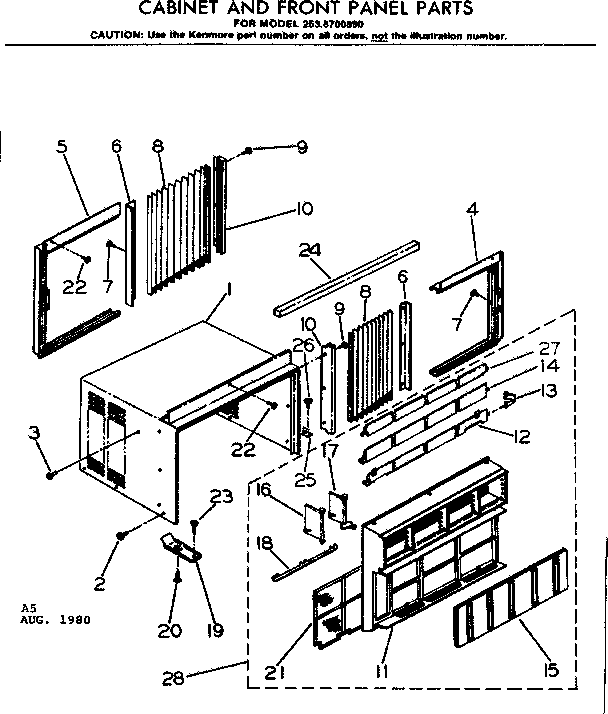 Cabinet and front panel parts